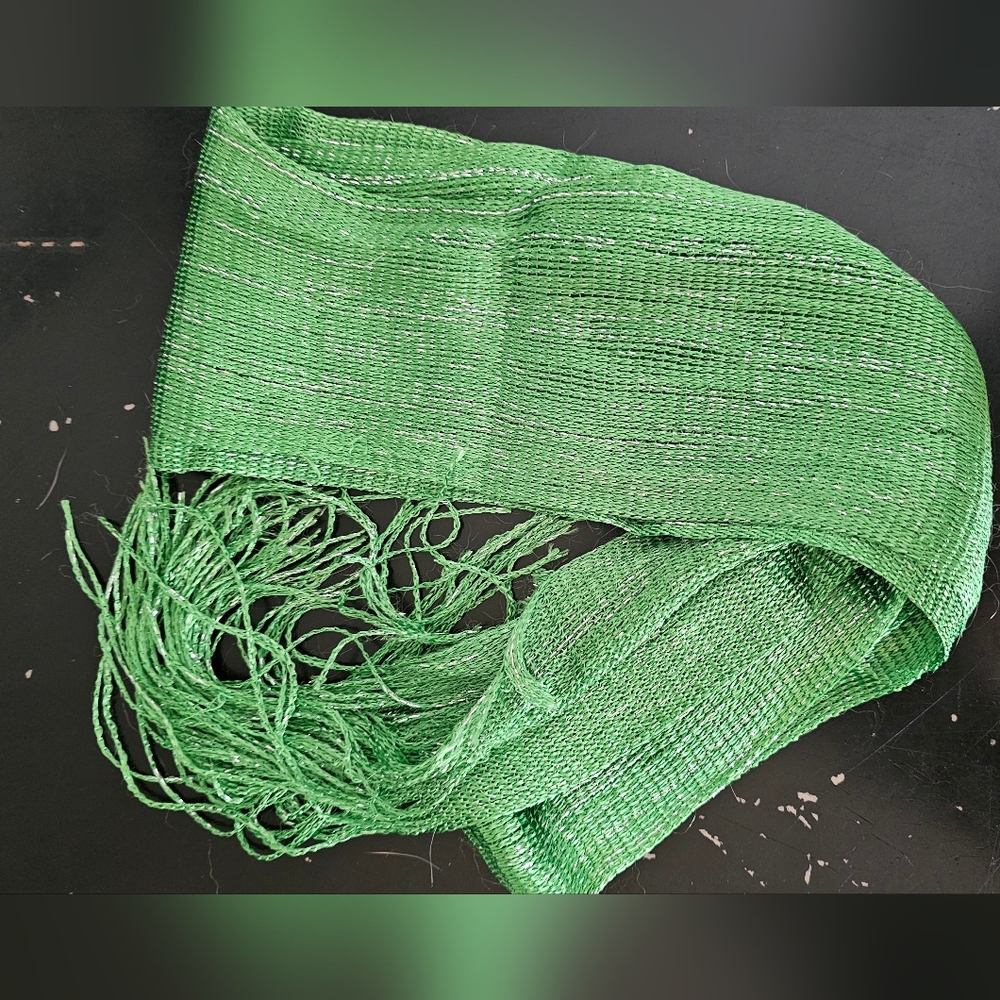 Skinny Green Metallic Fringe Scarf